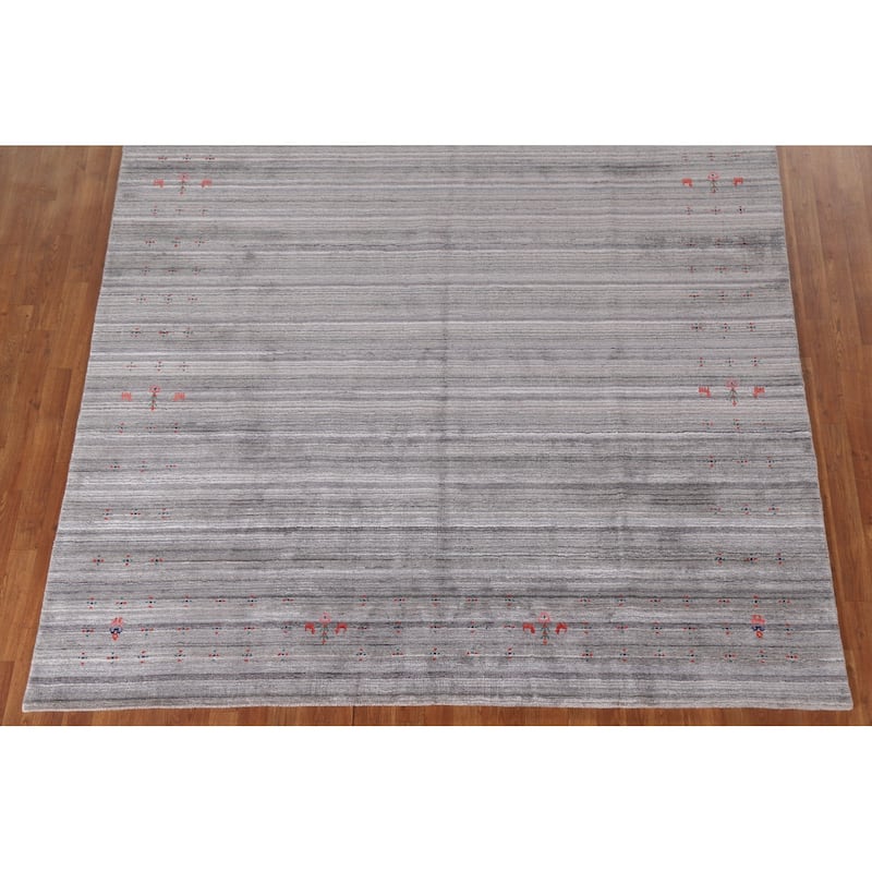 Striped Gabbeh Oriental Area Rug Hand-Knotted Tribal Wool Carpet - 7'10"x 9'9"