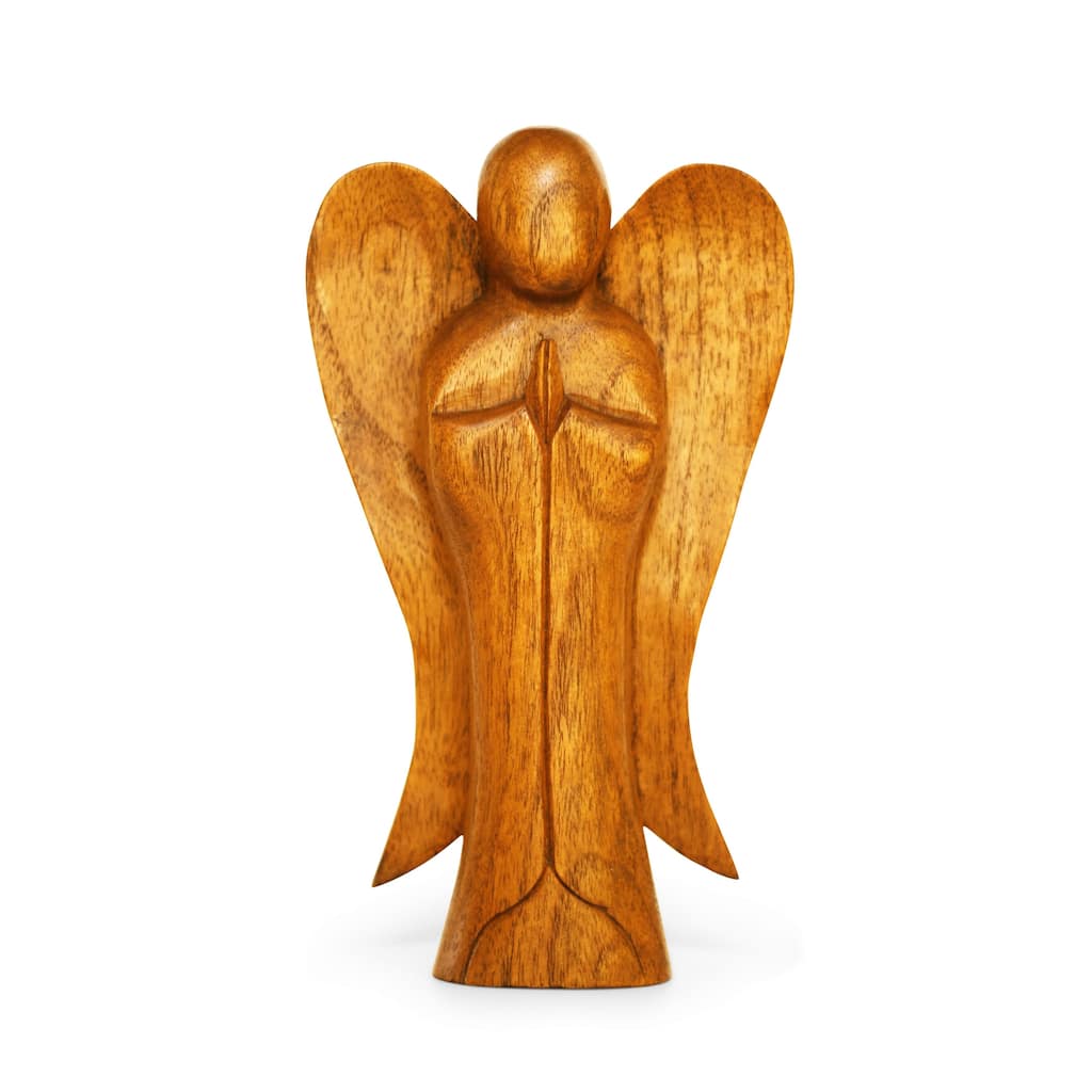 10" Wooden Handmade Abstract Sculpture Statue Handcrafted "Praying Angel" Gift Home Decor Figurine Accent Artwork Hand Carved