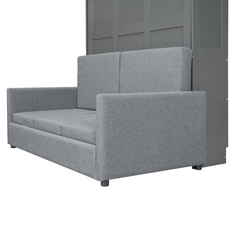 Gray Full Size Multifunctional Design Murphy Bed with Cushion and Storage Space for Bedroom