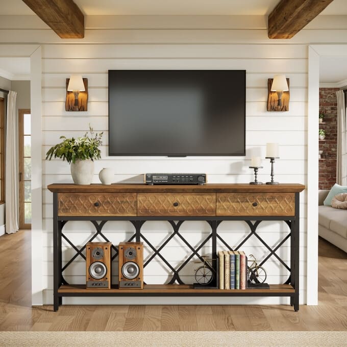 70.86-Inch Console Sofa Table, Entryway Table with 3 Storage Drawers