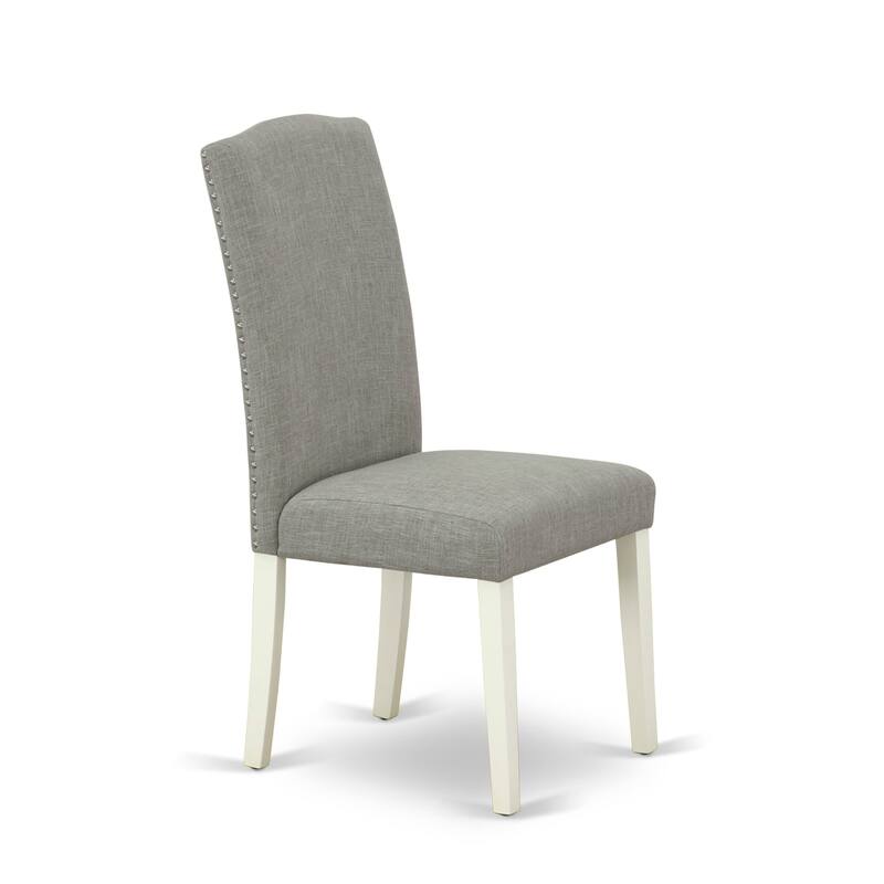 East West Furniture Dining Table Set - a Dinner Table & Dark Shitake Linen Fabric Upholstered Chairs, Linen White(Pieces Option)