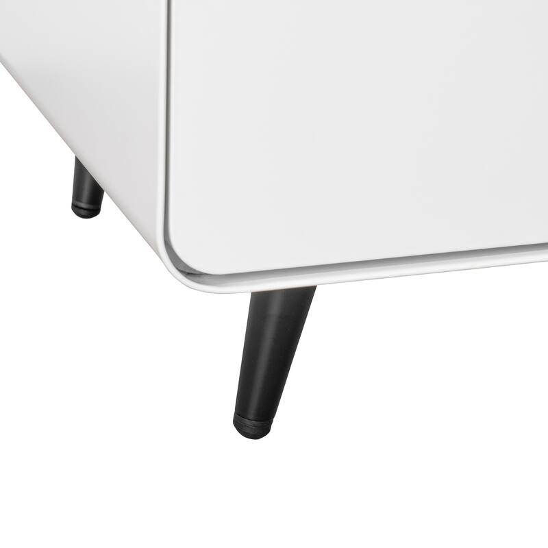 Night Stand Wooden End Table, Bedside Furniture Bedside聽Table with 2 Circular Handle Drawers, Nightstand Steel Frame Cabinet