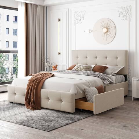 Nestfair Queen Size Platform Bed with Classic Headboard and 4 Drawers