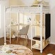 preview thumbnail 8 of 15, White Twin Loft Bed with Desk and Built-in Wardrobe, Metal High Loft Bed with Storage Shelves, Clothes Rail,Built-in Curtains