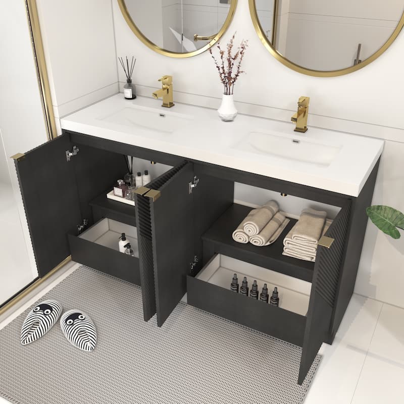 Milano 60" Freestanding Bathroom Vanity with Double White Acrylic Sink