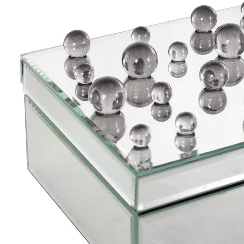 Glass Mirrored Jewelry Box with Pink or Black Bubble Textured Balls - Silver - Roche River Decor