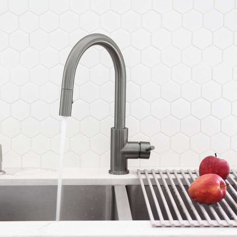 STYLISH Kitchen Sink Faucet Single Handle Pull Down Dual Mode in Stainless Steel - Faucet Height: 14 1/8" | Spout Height: 6 3/4"