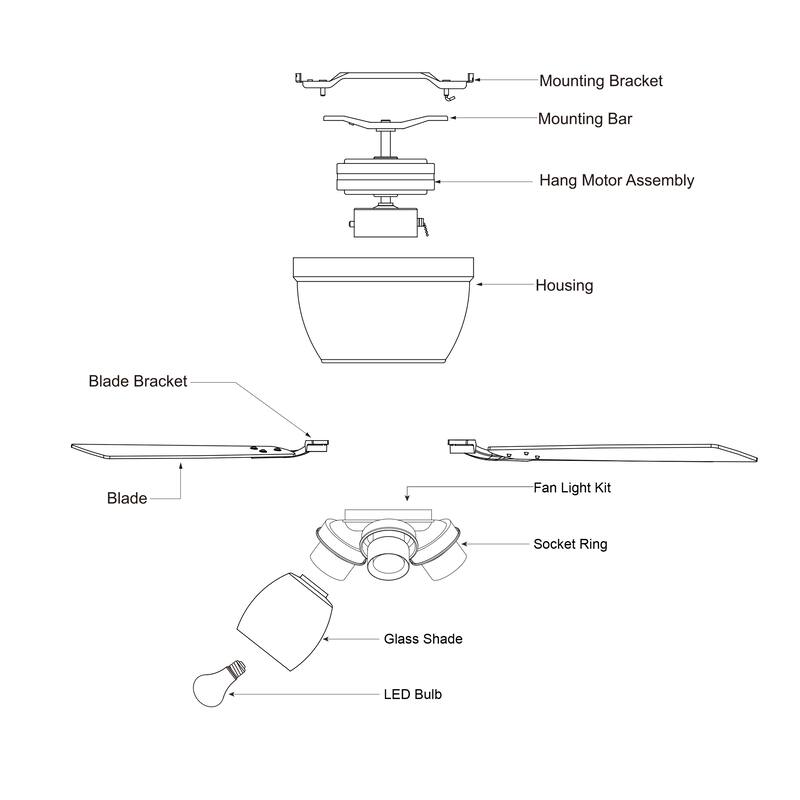 Brayton Transitional 3-Light Flush Mount Ceiling Fan with Light Kit, Pull Chain, Reversible Blades