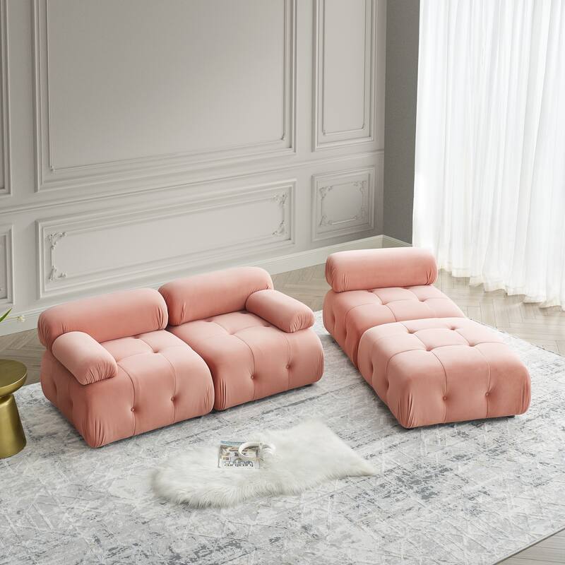 Modular Sectional Sofa, Velvet Button Tufted Designed & DIY Combination, L-Shaped Couch with Reversible Ottoman for Living Room