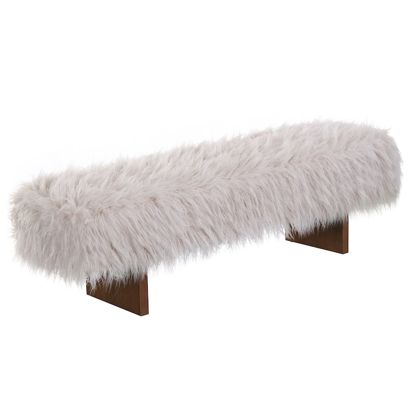 Christopher Knight Home - Ashton Modern Solid Wood Bench with Long-Haired Faux Wool Upholstery.