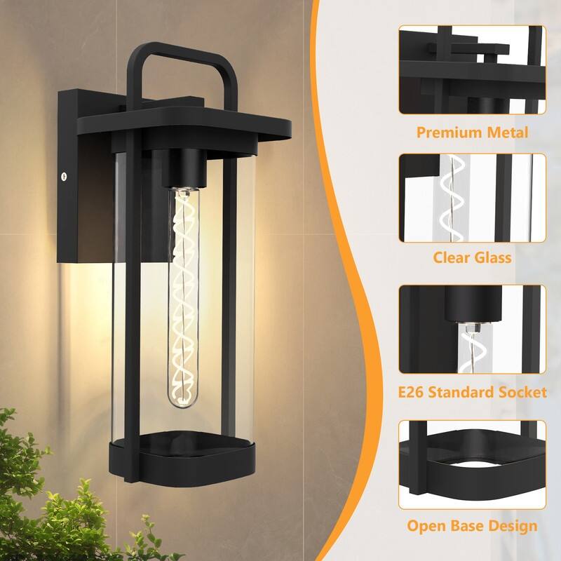 Outdoor Wall Light - IP65 Waterproof Exterior Wall Sconce, E26 Base (Bulb Not Included)