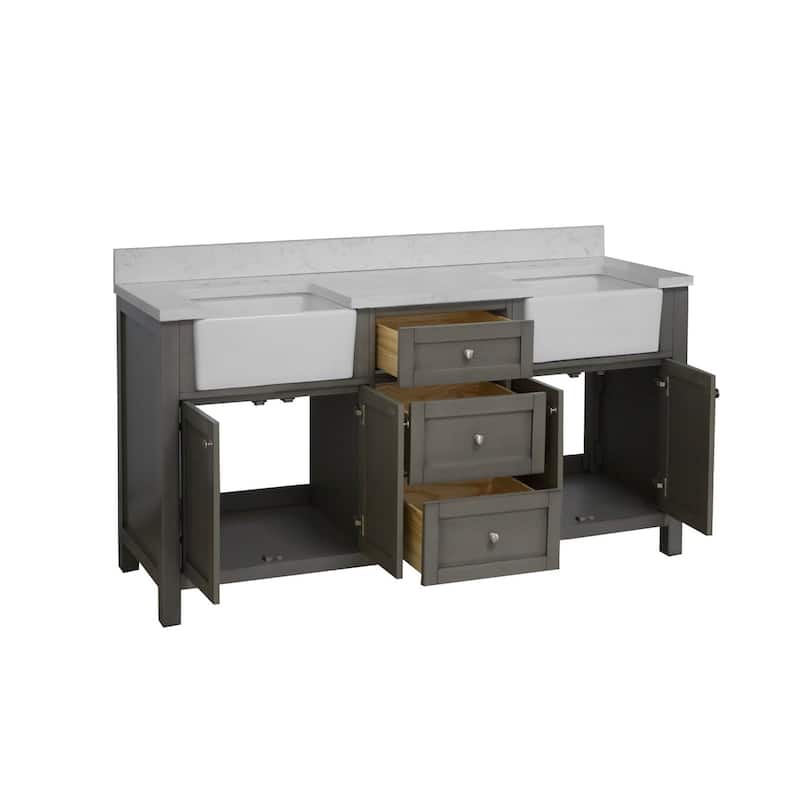 KitchenBathCollection Yorkshire 72" Farmhouse Double Bathroom Vanity with Engineered Marble Top