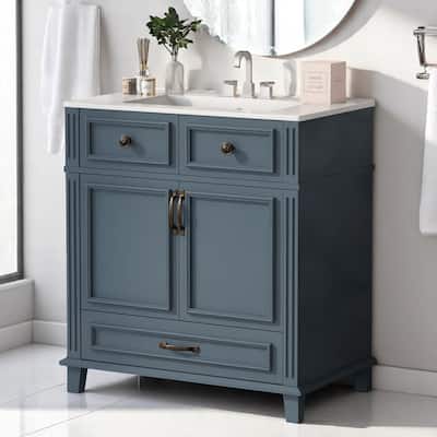 30 Inch Freestanding Bathroom Vanity with Sink, Soft Close Doors, Single Drawer, Solid Wood Frame