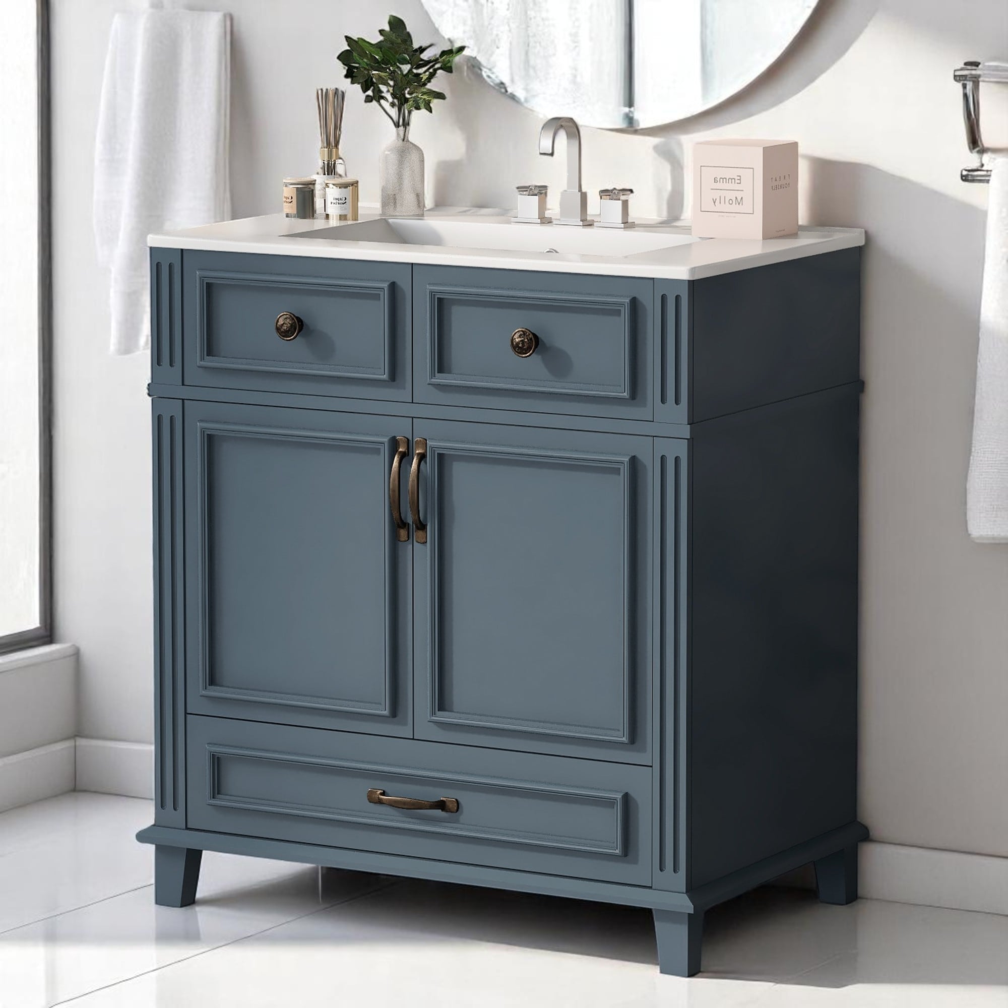 30 Inch Freestanding Bathroom Vanity with Sink, Soft Close Doors, Single Drawer, Solid Wood Frame
