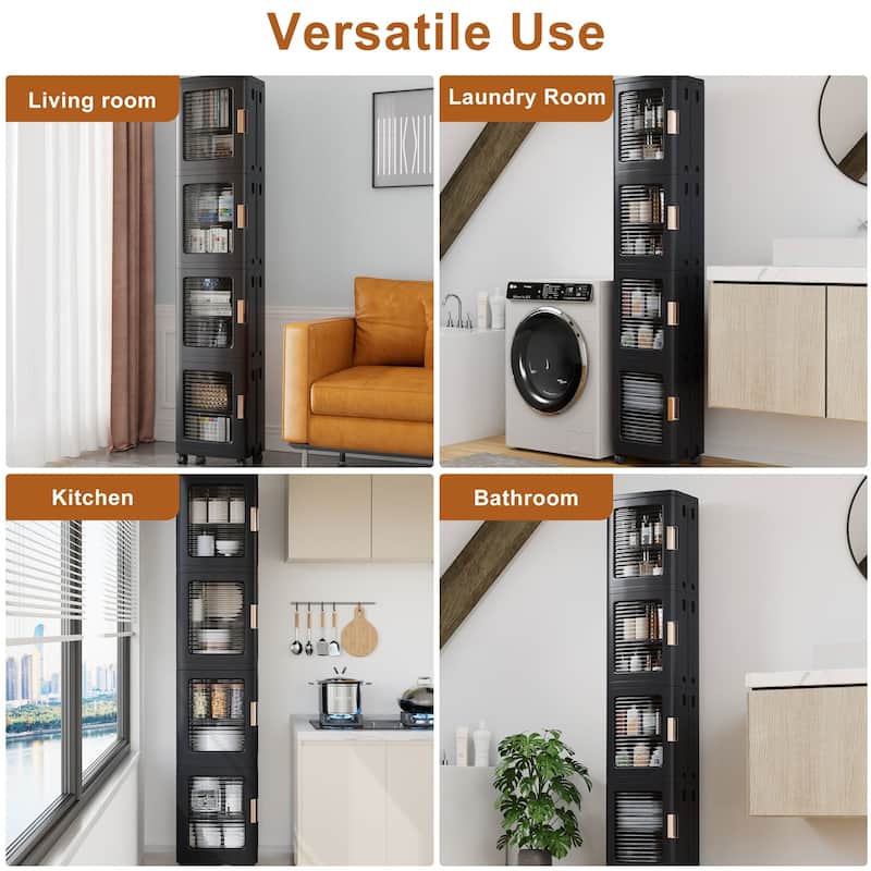 Javlergo 65" Narrow Tall Storage Bin 4 Tier Foldable Kitchen Storage Cabinet Organizer Freestanding Kitchen Pantry