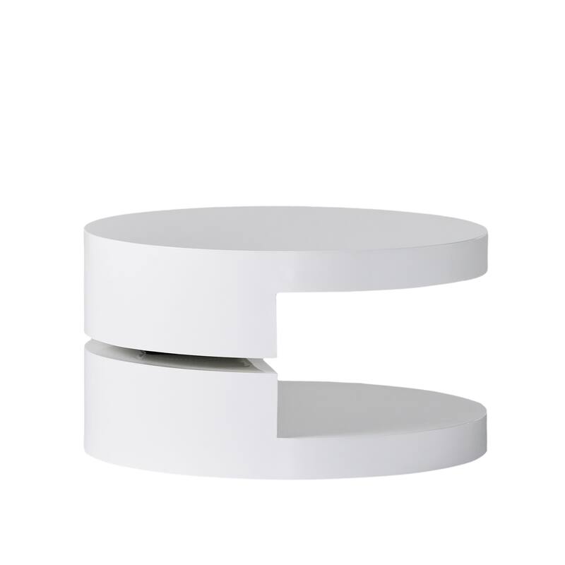 23.6" Modern Round Coffee Table with Rotating Top and Hidden Storage Area