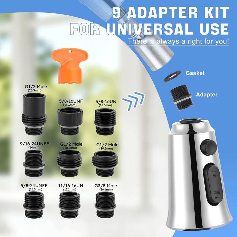 WOWOW Pull Down Kitchen Faucet Spray Head with 9 Adapters Kit