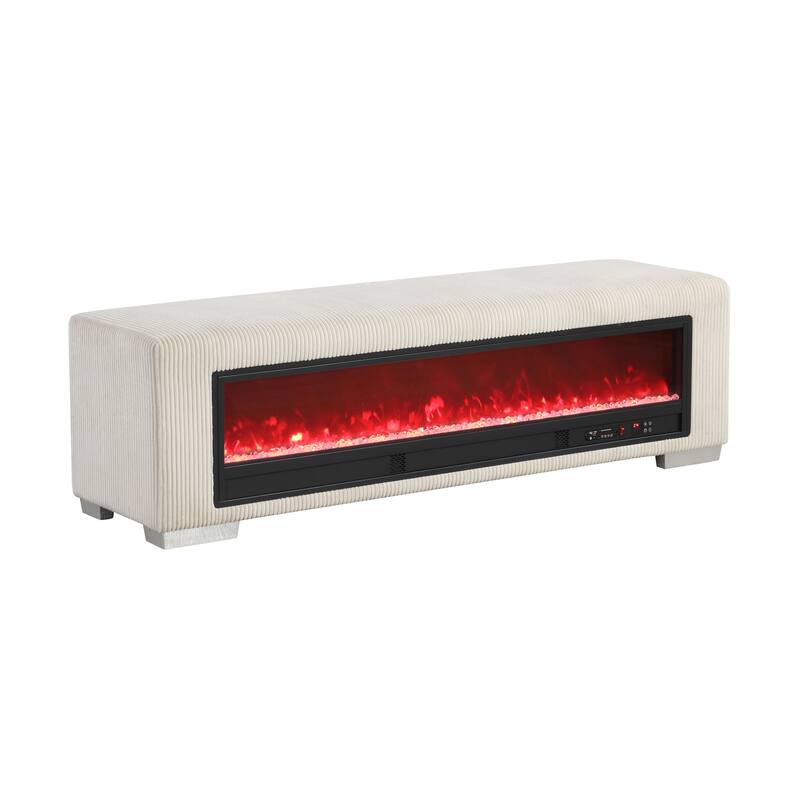 Furniture of America Goffney Chenille Bench with Fireplace Simulator and Bluetooth Audio