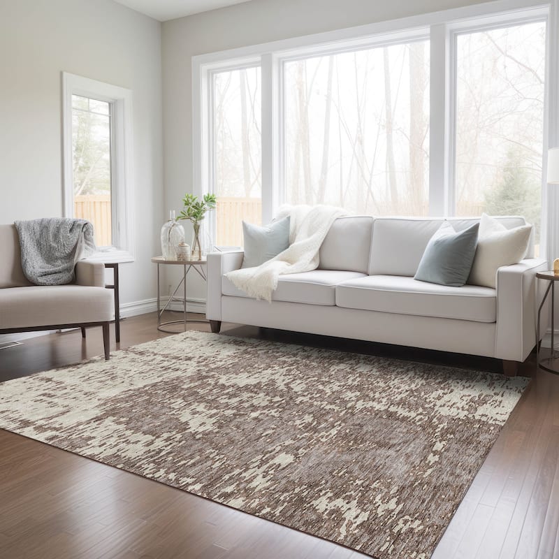 Machine Washable Indoor/ Outdoor Abstract Pixels Chantille Rug