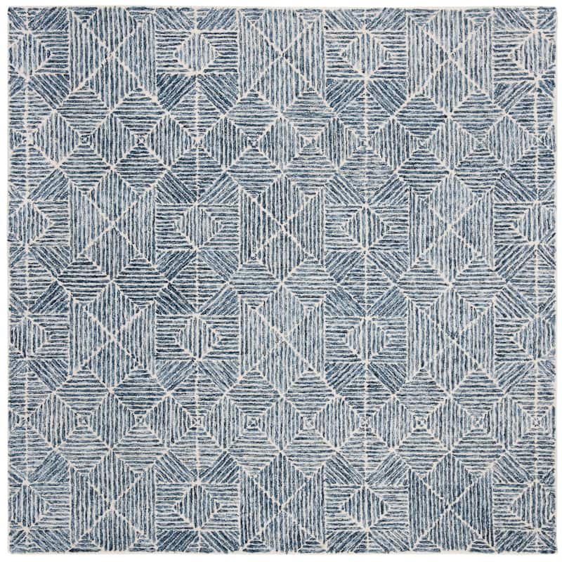 SAFAVIEH Handmade Abstract Harmanna Modern Wool Rug - 4' Square - Blue/Ivory