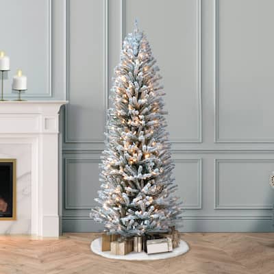 Puleo International Pre-Lit 5' Flocked Fir Artificial Christmas Tree