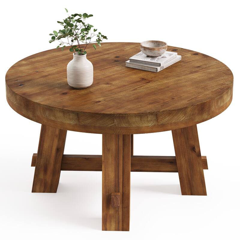 31.5-Inch Solid Wood Coffee Table, Round Center Table for Living Room, Apartment