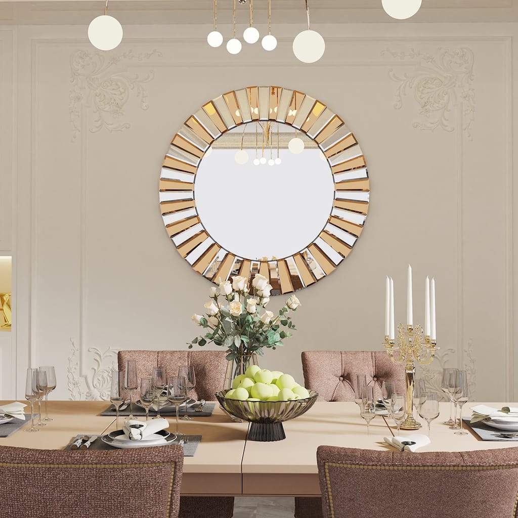 Large Sunburst Glass Round Wall Mirror