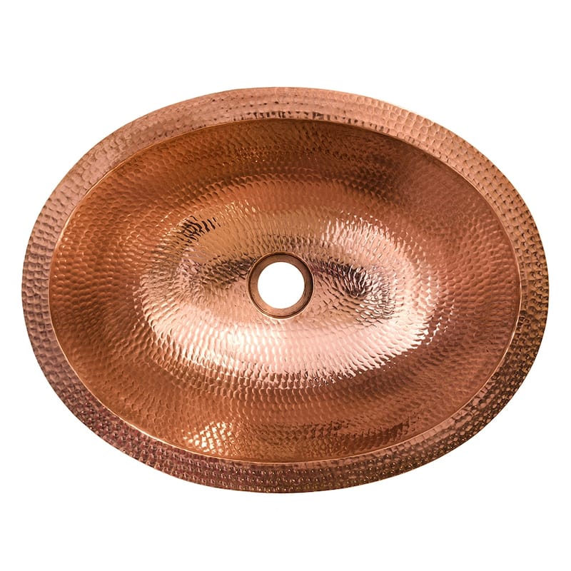17-in Oval Under Counter Hammered Copper Bathroom Sink in Polished Copper (LO17FPC)