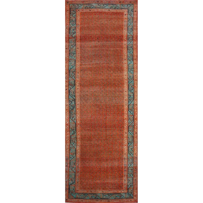 Hand Knotted Oriental 100% Wool Carpet Traditional All-Over Oranges & Rust Botemir Runner Rug - 10' 4'' X 3' 5''