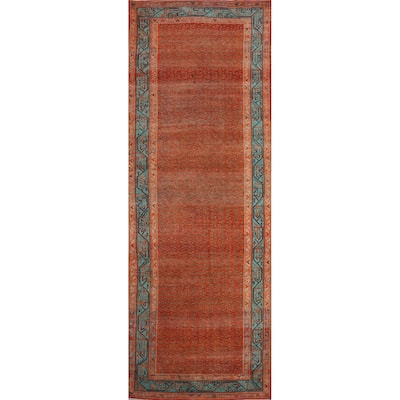 Hand Knotted Oriental 100% Wool Carpet Traditional All-Over Oranges & Rust Botemir Runner Rug - 10' 4'' X 3' 5''