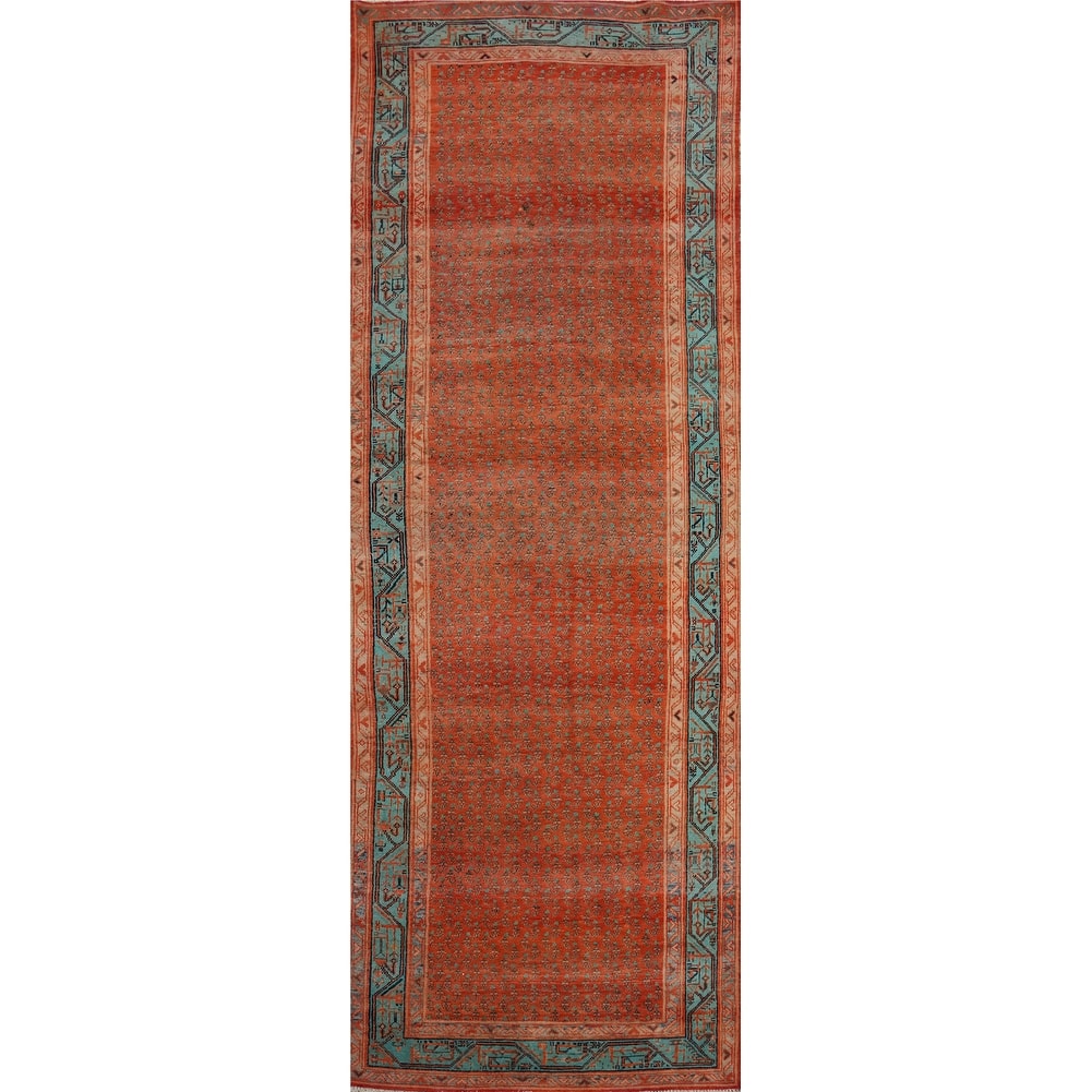 Hand Knotted Oriental 100% Wool Carpet Traditional All-Over Oranges & Rust Botemir Runner Rug - 10' 4'' X 3' 5''