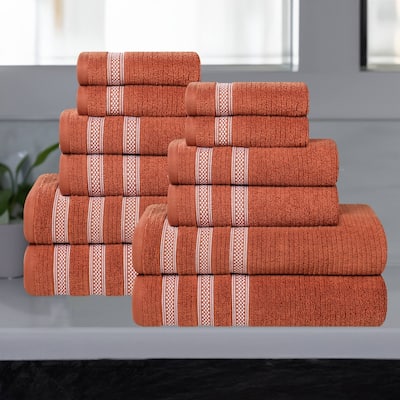 Superior Brea Zero Twist Cotton Ribbed Modern 12 Piece Bathroom Towel Set