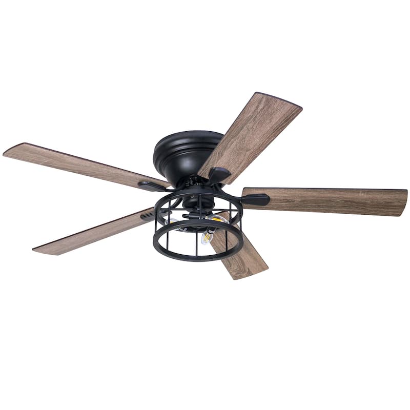 52-IN Flush Mount Black Ceiling Fan with Lights and Remote