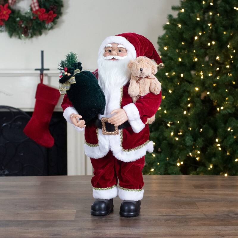 2' Standing Santa Christmas Figure with a Plush Bear