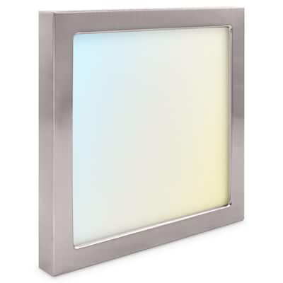Luxrite 6 Inch Square LED Flush Mount Light, 15W 1000LM, 5CCT 2700K-5000K, Dimmable, Brushed Nickel