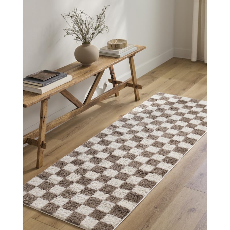 Livabliss Scandinavian Fossay Shag Stripe Washable Area Rug - 2' x 2'11" - Light Beige/ Dark Brown - Rectangle