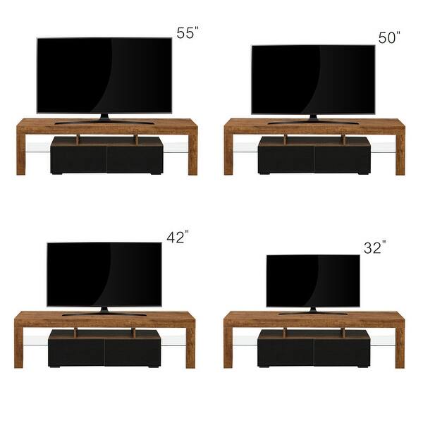 63''L Entertainment Center RGB LED Lights Wooden Walnut TV Stand with ...