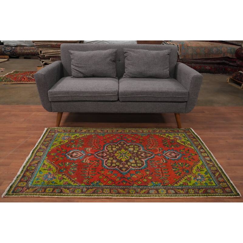 Hand Knotted Oriental 100% Wool Carpet Traditional Floral Oranges & Rust Tabriz Area Rug - 5' 3'' X 3' 3''