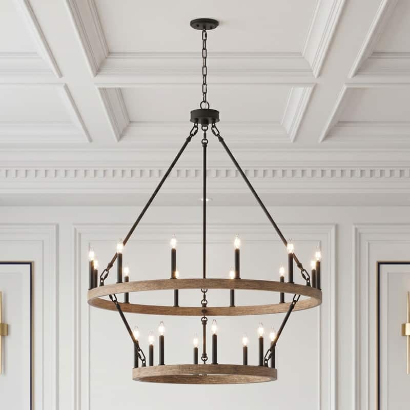Acroma 20-light Modern Farmhouse 40In Round Wagon Wheel Chandelier with UL