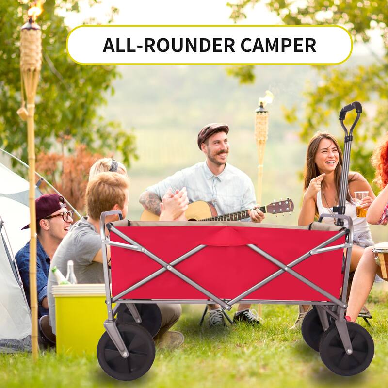 Collapsible Beach Trolley Cart Camping Folding Wagon - Red