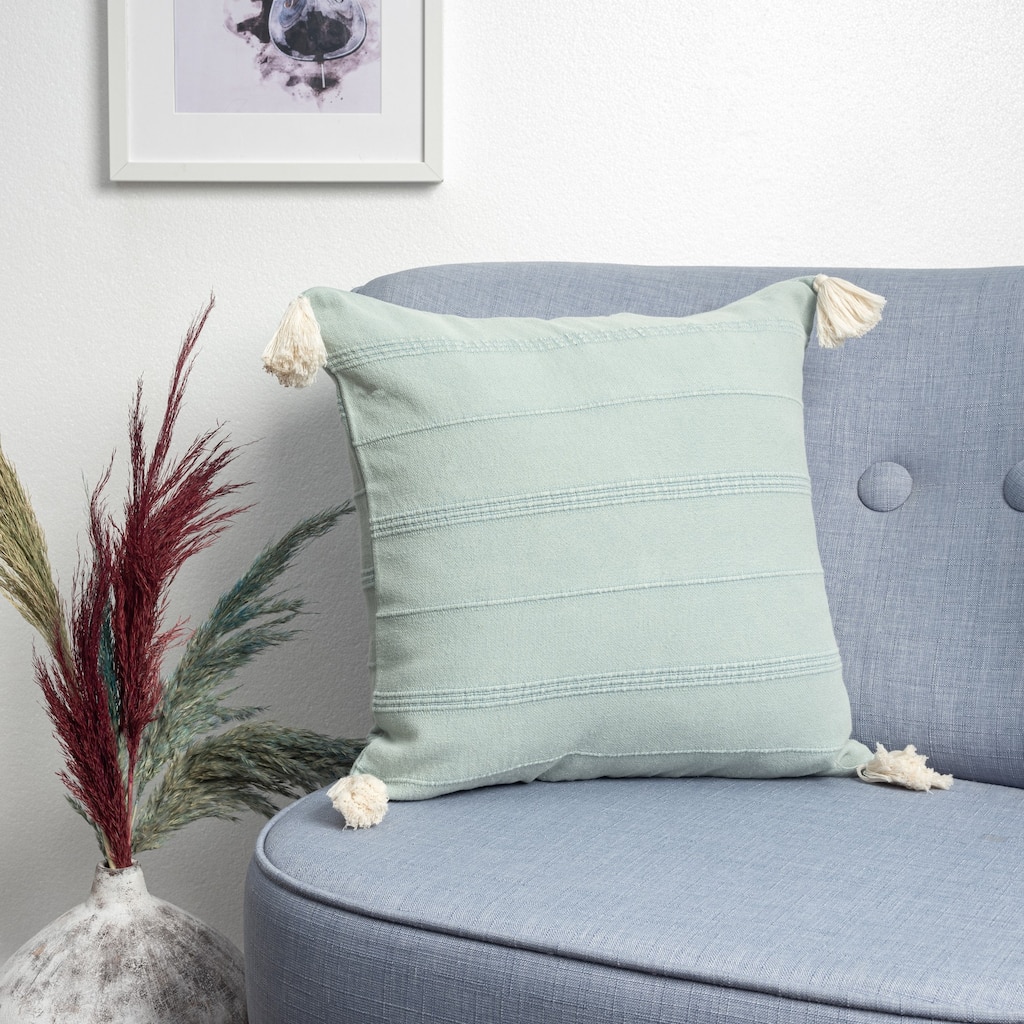 Striped Power-Loomed Cotton Throw Pillow Cover - 18" - Aqua Green