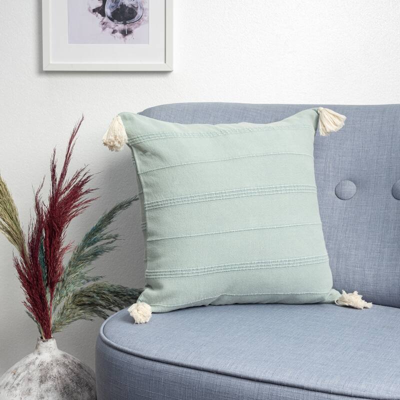 Striped Power-Loomed Cotton Throw Pillow Cover - 18" - Aqua Green