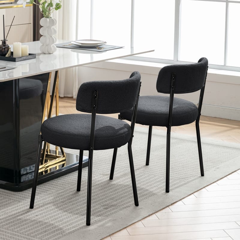 Mixoy 20"Counter Height Bar Stools,Modern Teddy Fleece Bar Stools,Velvet Dinning Chair with Metal Legs for Kitchen Island - Set of 2 - Black with black legs - Short