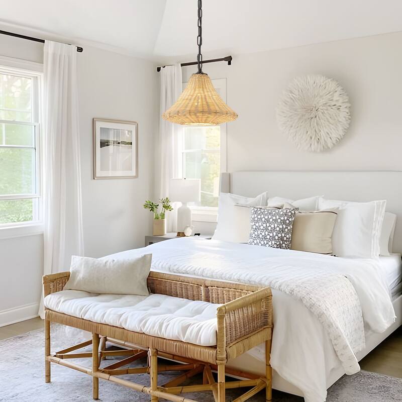 Starsky 1-Light 11.81in Handwoven Rattan Cone Pendant