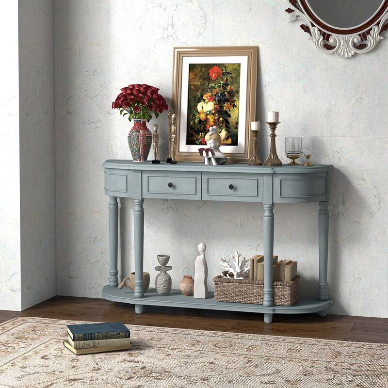 Costway 52'' Long Sofa Table with 2 Drawers & Open Shelf Retro Console - See Details