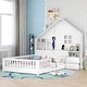 preview thumbnail 14 of 47, Wood Montessori Floor House Bed with Window & Bedside Drawers, Kids Platform Bed with Shelves & a Set of Sockets and USB Port White - Full