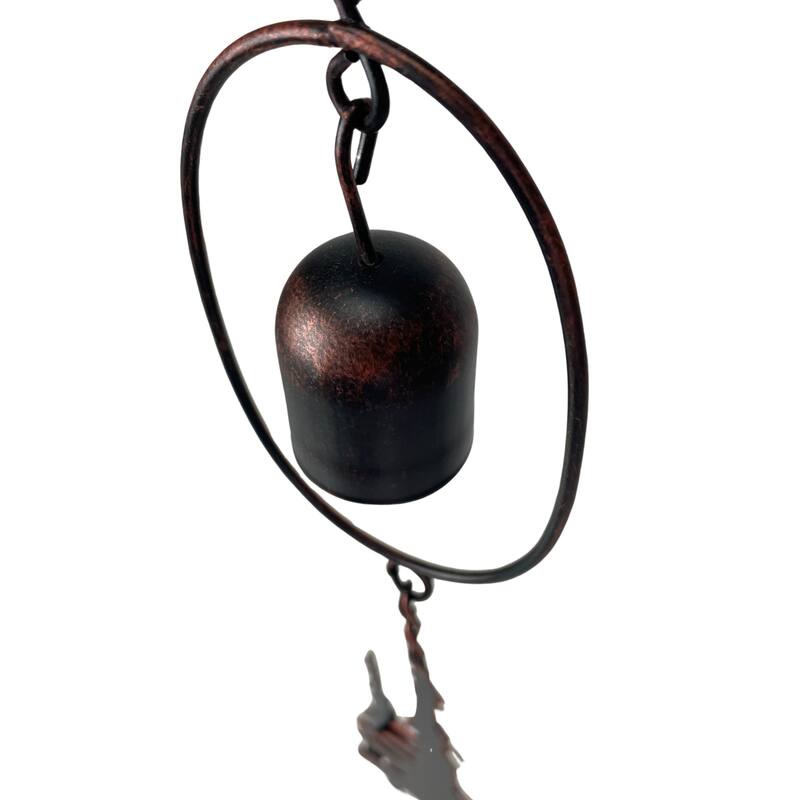 70" Metal Rain Chain - Forest Trees & Zen Bells, Aged Bronze, 3.25" - 3.25 X 70 X 0.25 inches