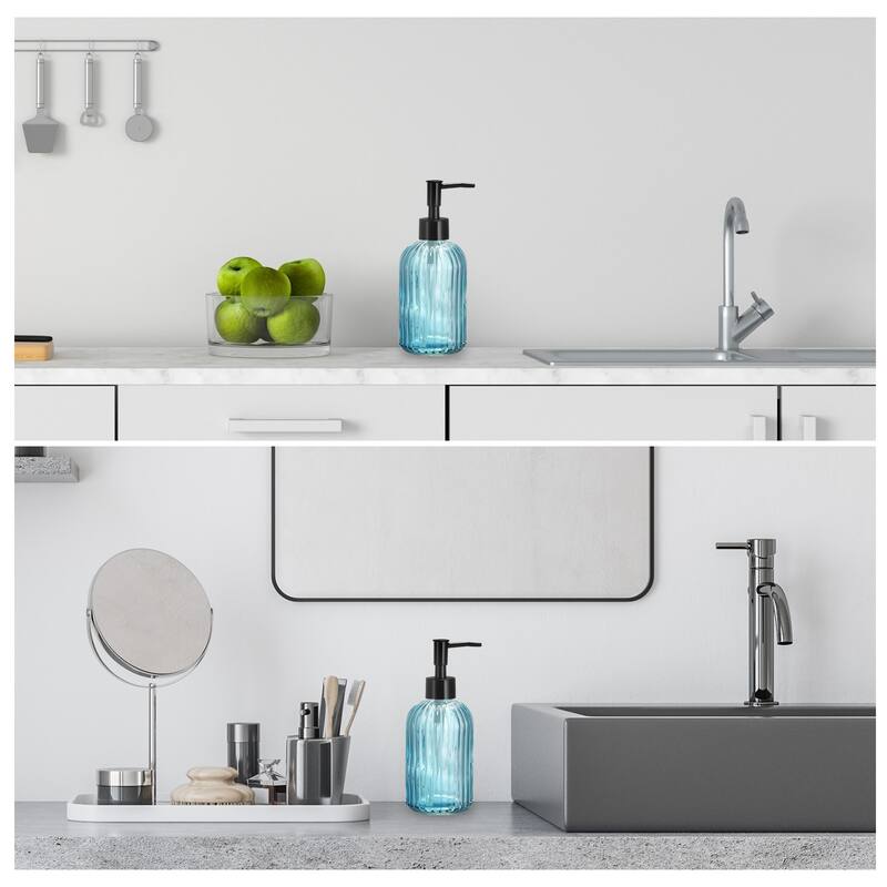 Soap Dispenser - 13.5Oz Glass Dish Hand Soap Dispenser with Black Pump for Kitchen Bathroom