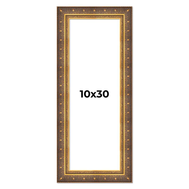 10x30 Frame Gold Real Wood Picture Frame inches Interior Frame Depth 1 inches Museo Bronze Ornate Photo Frame with UV Acrylic