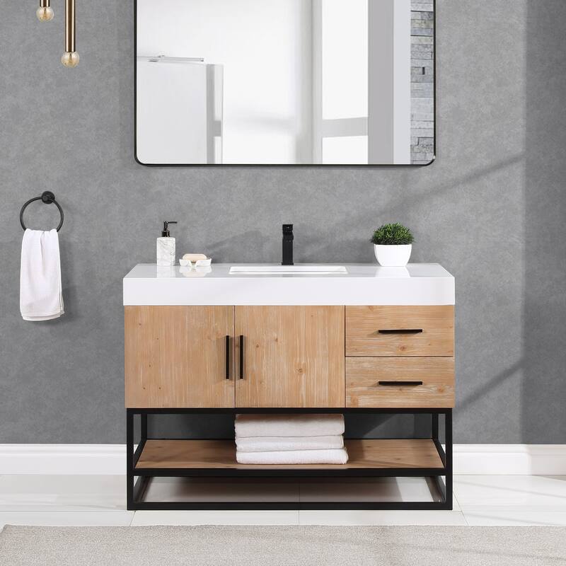 Altair Bianco Bath Vanity with White Composite Stone Top,no Mirror